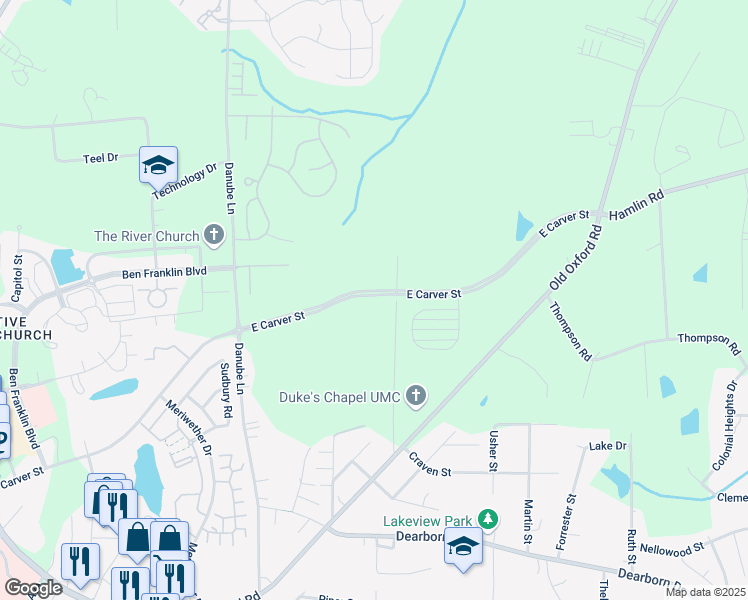 map of restaurants, bars, coffee shops, grocery stores, and more near 3739 Cub Creek Road in Durham
