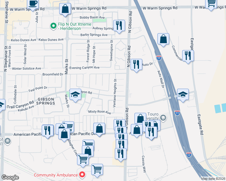 map of restaurants, bars, coffee shops, grocery stores, and more near 1009 Sojourn Court in Henderson