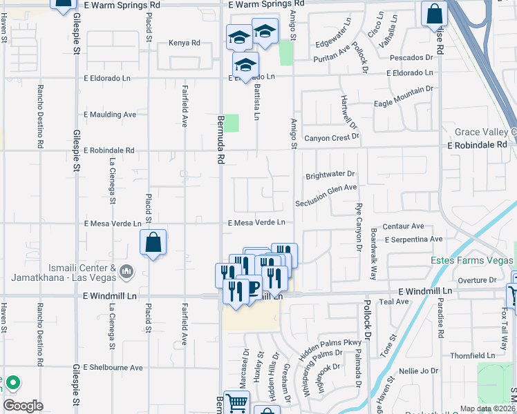 map of restaurants, bars, coffee shops, grocery stores, and more near 517 Via Balizan Avenue in Las Vegas