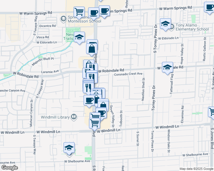 map of restaurants, bars, coffee shops, grocery stores, and more near 7800 South Rainbow Boulevard in Las Vegas