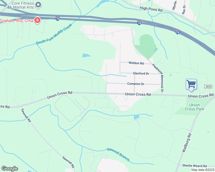 map of restaurants, bars, coffee shops, grocery stores, and more near 4210 Compton Drive in Winston-Salem