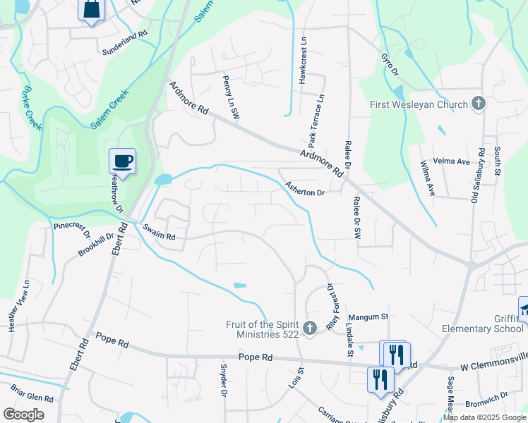 map of restaurants, bars, coffee shops, grocery stores, and more near 430 Melshire Court in Winston-Salem