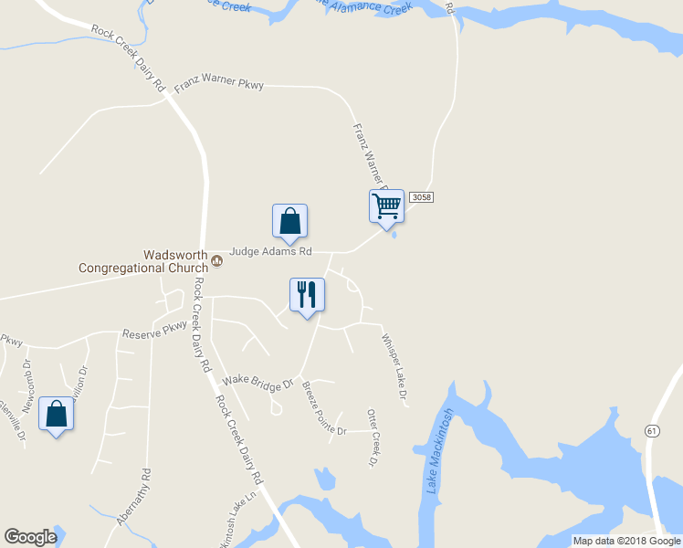 map of restaurants, bars, coffee shops, grocery stores, and more near 6715 Marielle Point in Whitsett