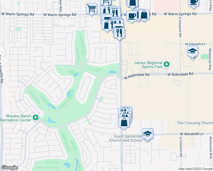 map of restaurants, bars, coffee shops, grocery stores, and more near 293 Glacier Meadow Road in Las Vegas