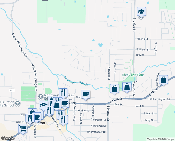 map of restaurants, bars, coffee shops, grocery stores, and more near 40 Watson Lane in Farmington