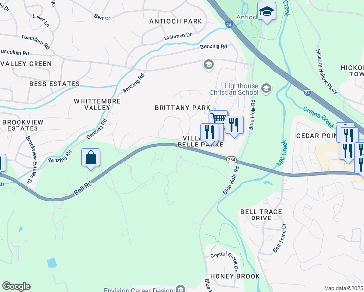 map of restaurants, bars, coffee shops, grocery stores, and more near Bell Road & Brittany Park Drive in Nashville