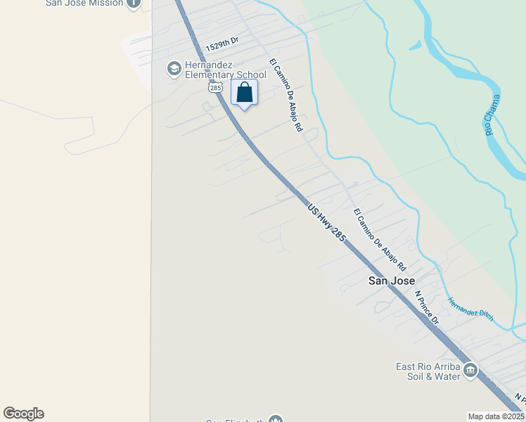 map of restaurants, bars, coffee shops, grocery stores, and more near 19369 US Highway 285 in Hernandez