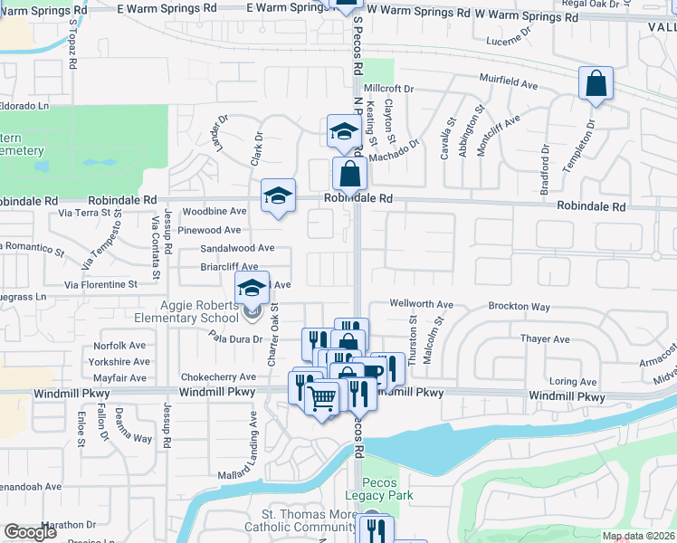 map of restaurants, bars, coffee shops, grocery stores, and more near 265 Bluefield Lane in Henderson