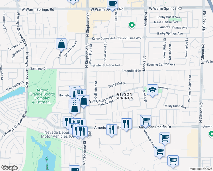 map of restaurants, bars, coffee shops, grocery stores, and more near 248 Leaf Bud Court in Henderson