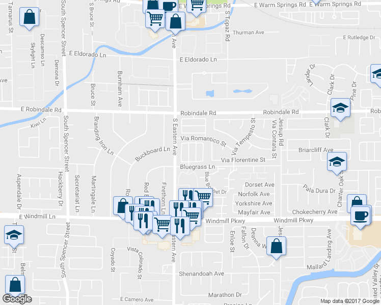 map of restaurants, bars, coffee shops, grocery stores, and more near 260 Delfino Way in Henderson