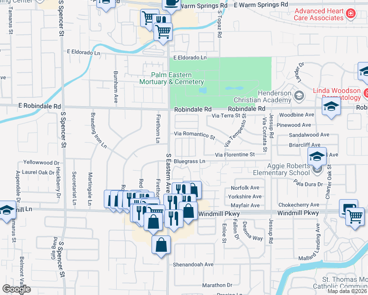 map of restaurants, bars, coffee shops, grocery stores, and more near 260 Delfino Way in Henderson