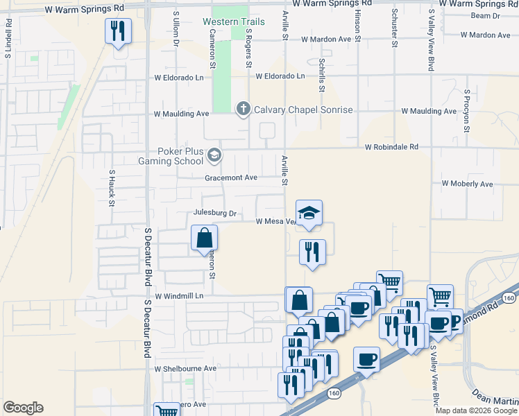 map of restaurants, bars, coffee shops, grocery stores, and more near 7866 Snow Angel Street in Las Vegas