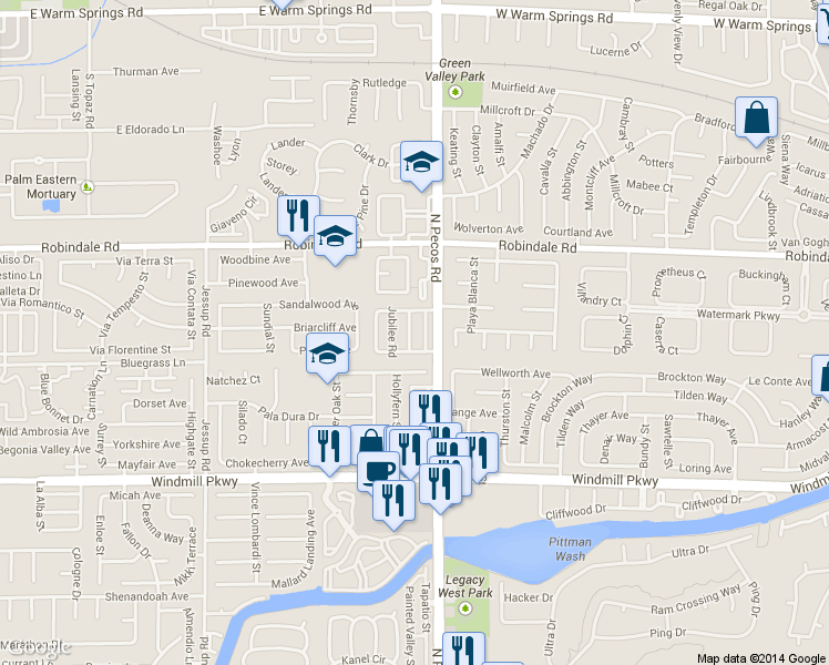 map of restaurants, bars, coffee shops, grocery stores, and more near 265 Bluefield Lane in Henderson