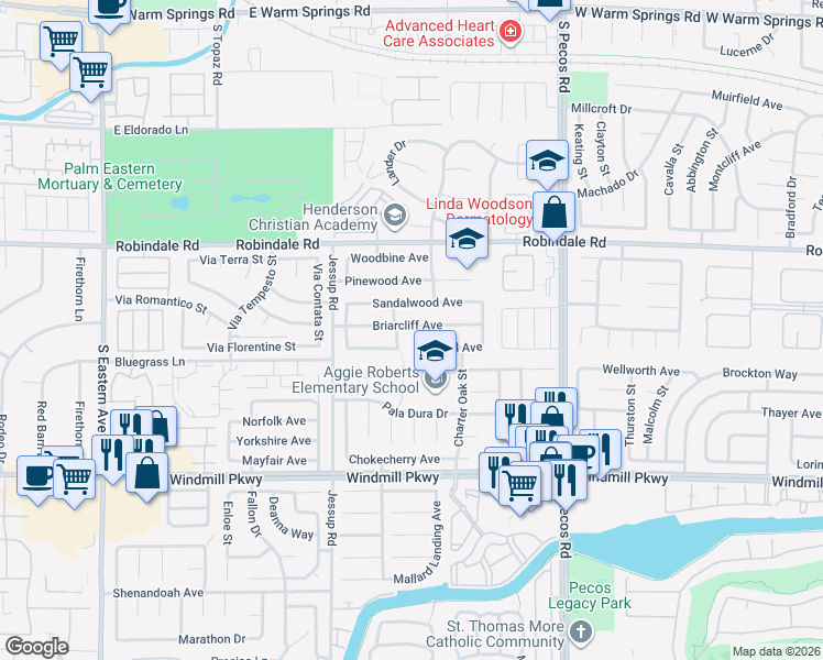 map of restaurants, bars, coffee shops, grocery stores, and more near 2720 Pastel Avenue in Henderson