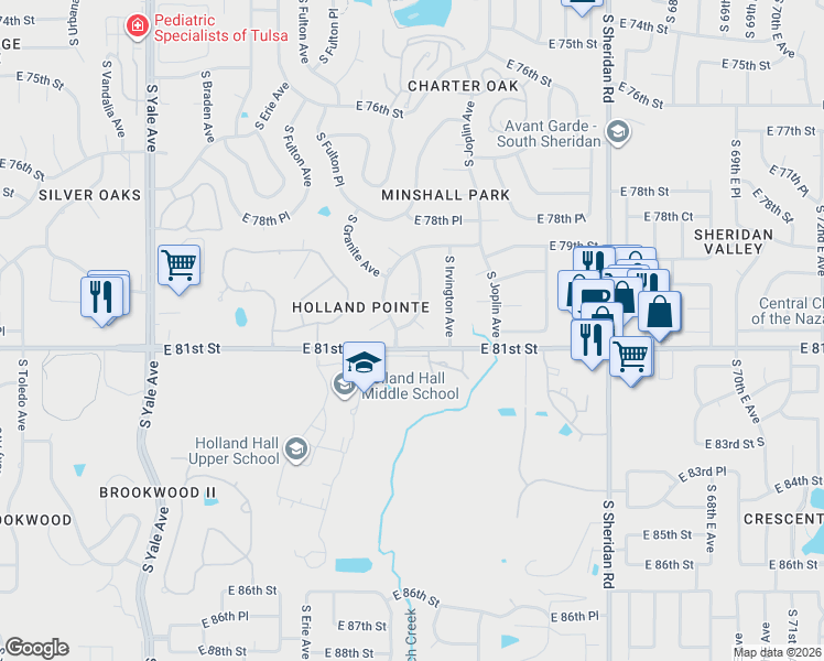 map of restaurants, bars, coffee shops, grocery stores, and more near 7947 South Hudson Place in Tulsa