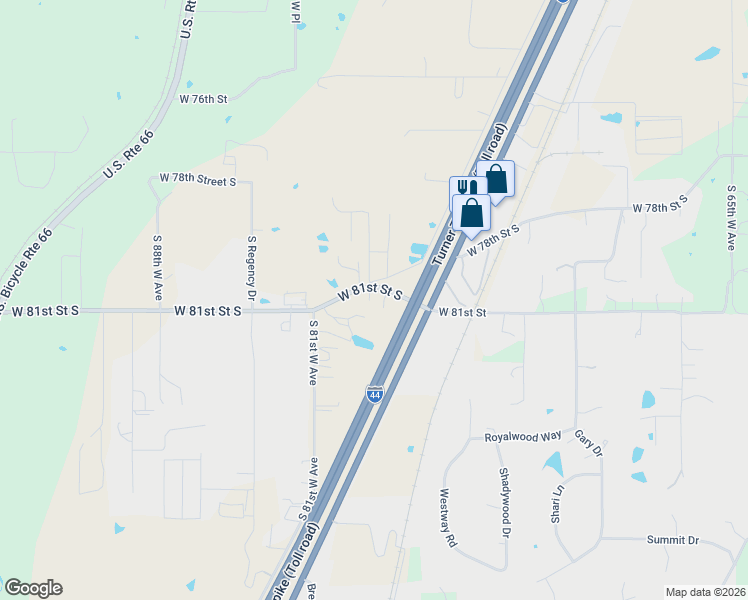 map of restaurants, bars, coffee shops, grocery stores, and more near 7930 West 81st Street in Tulsa