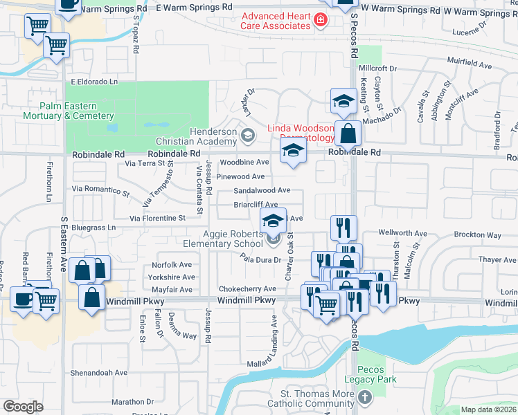 map of restaurants, bars, coffee shops, grocery stores, and more near 2720 Pastel Avenue in Henderson