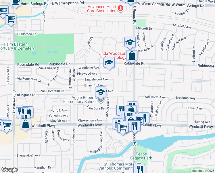 map of restaurants, bars, coffee shops, grocery stores, and more near 2709 Briarcliff Avenue in Henderson