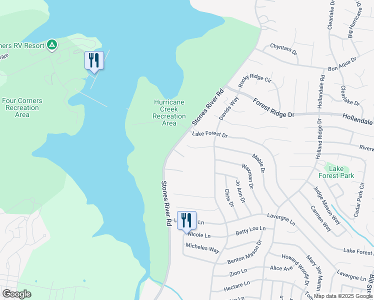 map of restaurants, bars, coffee shops, grocery stores, and more near 515 Mable Mason Cove in La Vergne