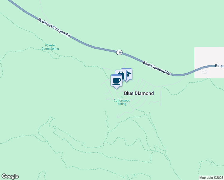 map of restaurants, bars, coffee shops, grocery stores, and more near 17 Cottonwood Dr in Blue Diamond