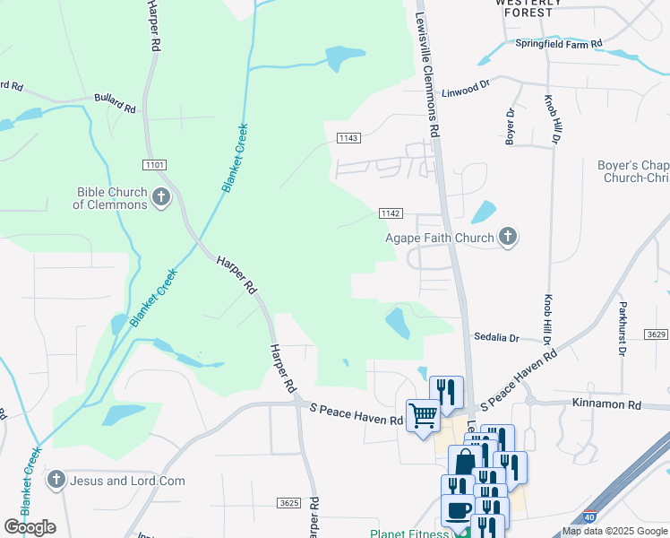 map of restaurants, bars, coffee shops, grocery stores, and more near 6974 Culler Road in Clemmons