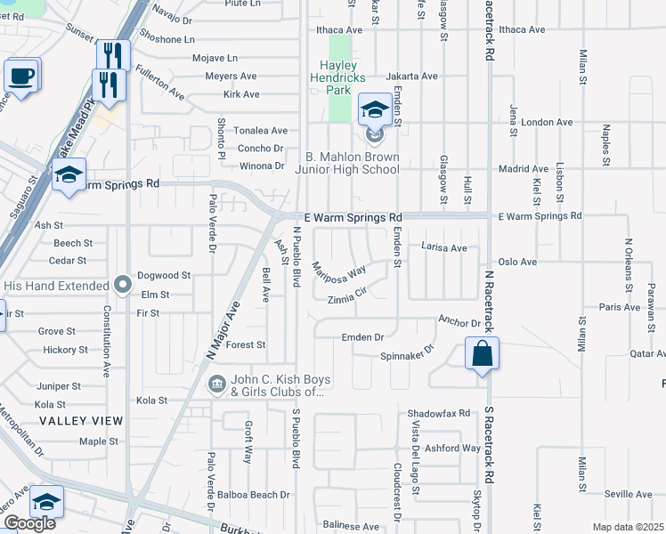 map of restaurants, bars, coffee shops, grocery stores, and more near 249 Prairie Rose Street in Henderson