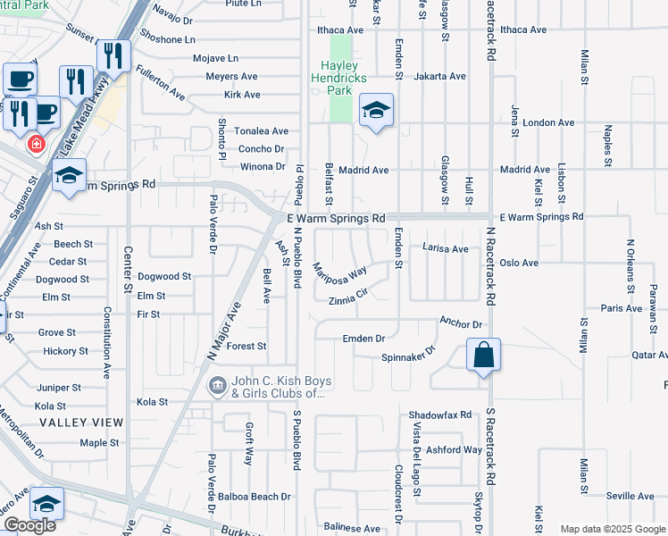 map of restaurants, bars, coffee shops, grocery stores, and more near 249 Prairie Rose Street in Henderson