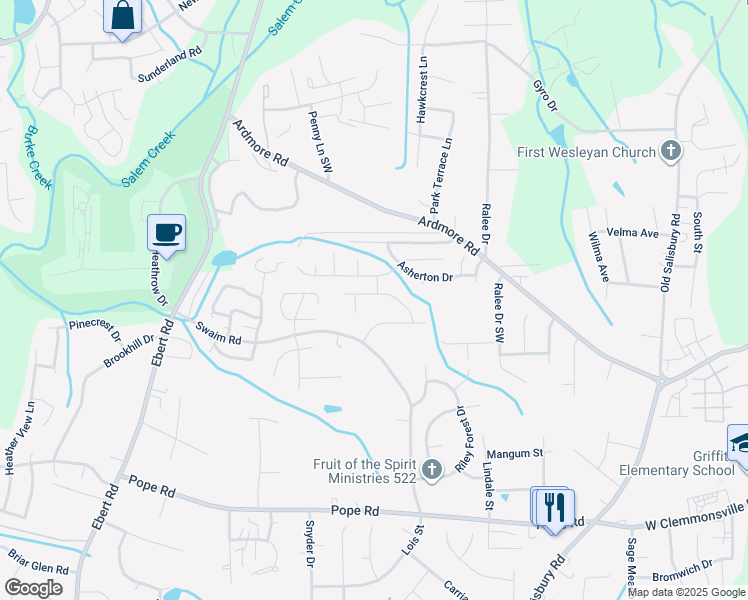 map of restaurants, bars, coffee shops, grocery stores, and more near 1968 Glenburn Drive in Winston-Salem