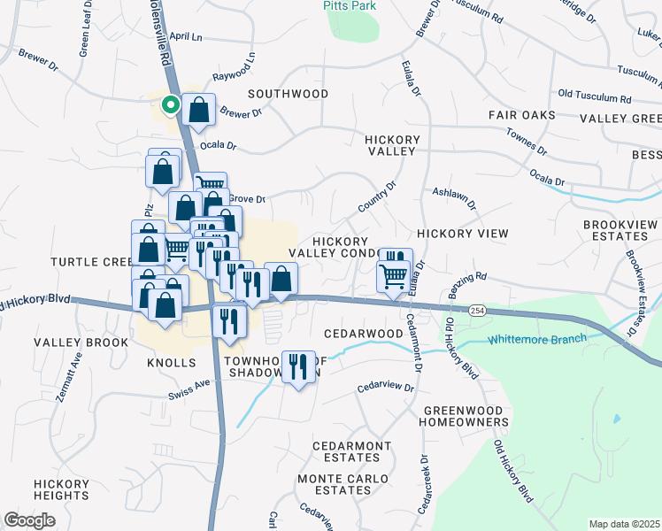 map of restaurants, bars, coffee shops, grocery stores, and more near 5600 Country Drive in Nashville