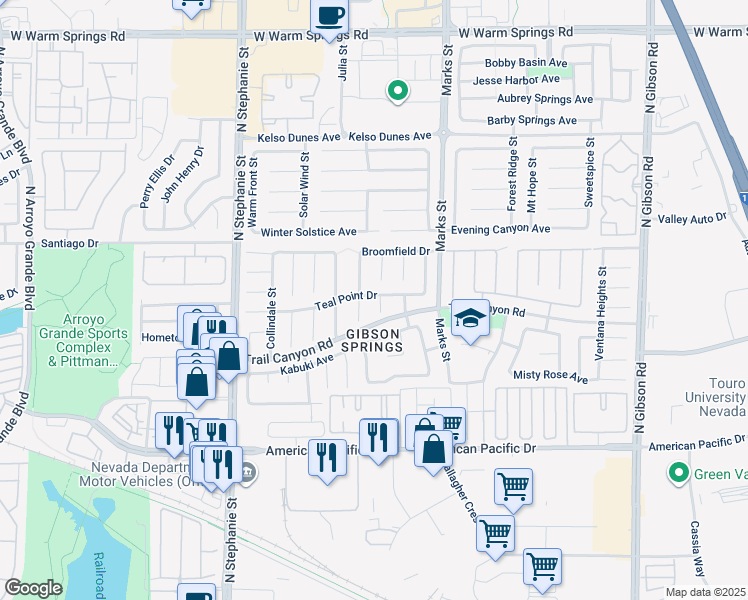 map of restaurants, bars, coffee shops, grocery stores, and more near 255 Flirtation Court in Henderson