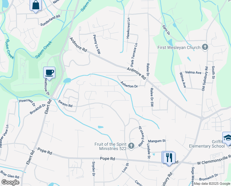 map of restaurants, bars, coffee shops, grocery stores, and more near 1962 Glenburn Drive in Winston-Salem