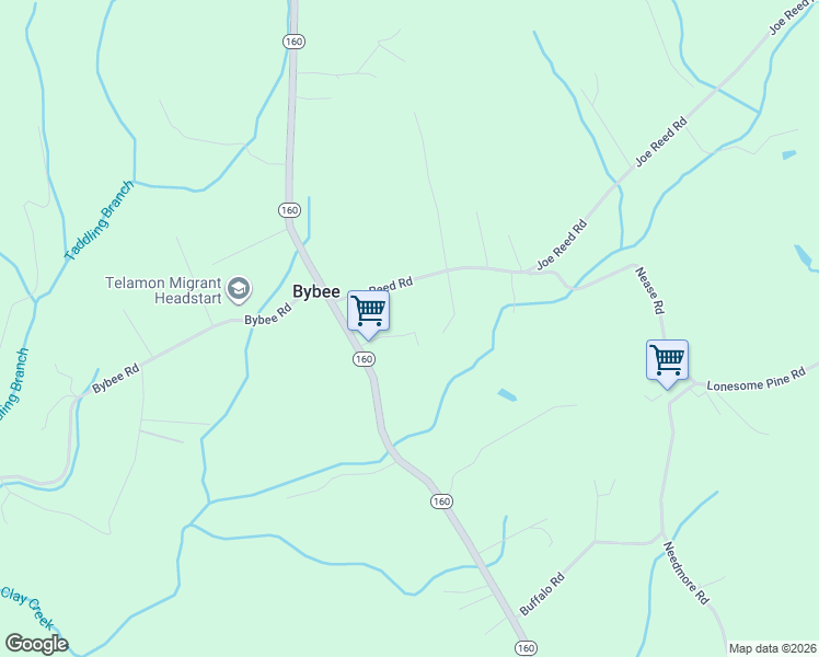 map of restaurants, bars, coffee shops, grocery stores, and more near 132 South Buckner Way in Bybee