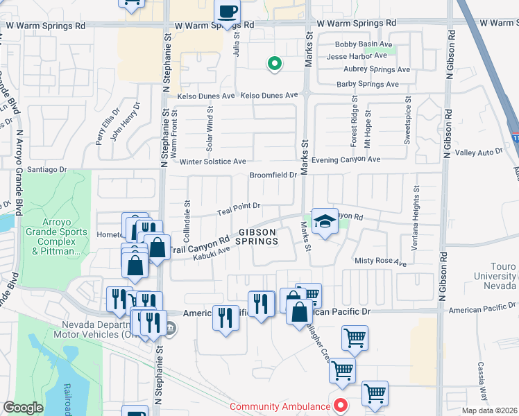 map of restaurants, bars, coffee shops, grocery stores, and more near 248 Autumn Eve Street in Henderson