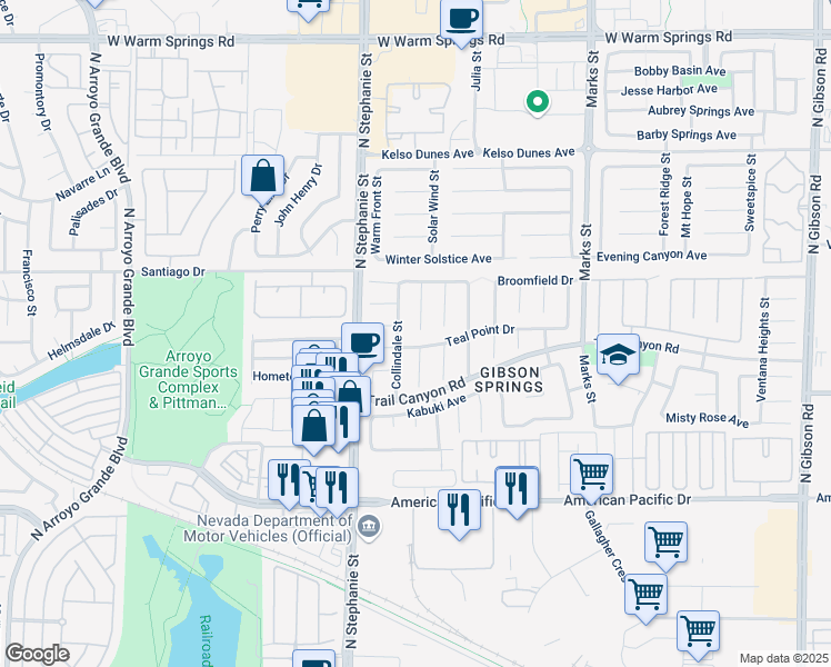 map of restaurants, bars, coffee shops, grocery stores, and more near 248 Leaf Bud Court in Henderson