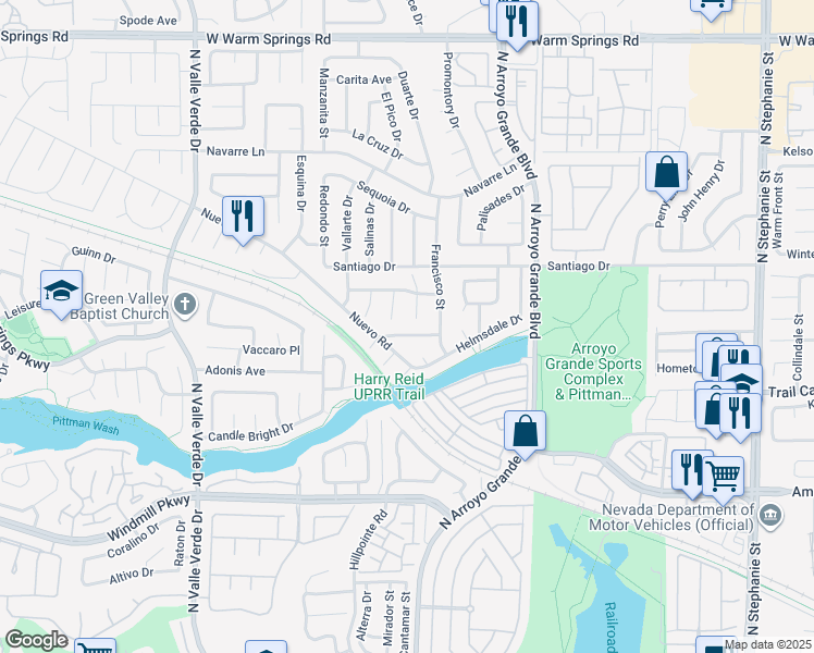 map of restaurants, bars, coffee shops, grocery stores, and more near 1711 Flat Ridge Road in Henderson