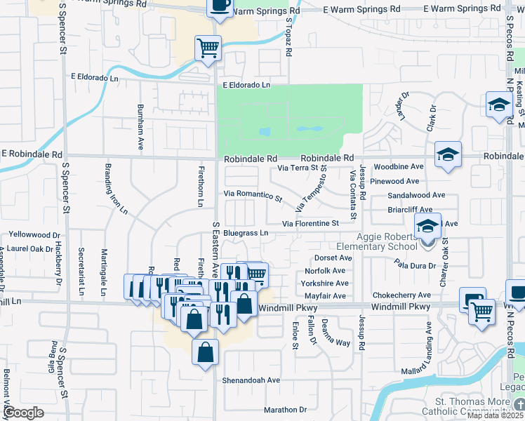 map of restaurants, bars, coffee shops, grocery stores, and more near 255 Finestra Drive in Henderson