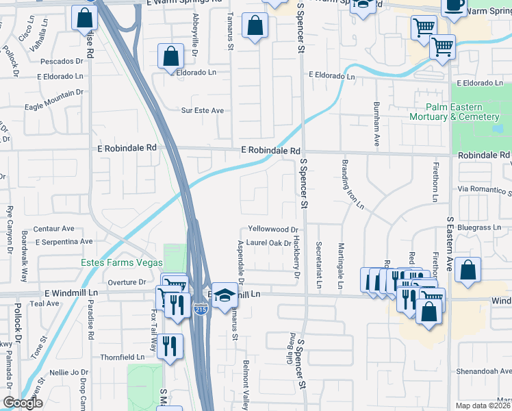 map of restaurants, bars, coffee shops, grocery stores, and more near 1545 East Darryl Avenue in Las Vegas