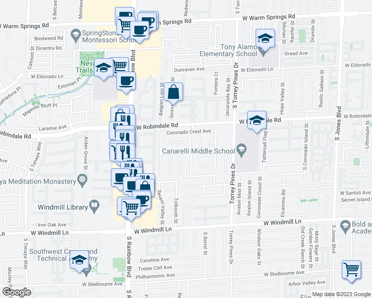 map of restaurants, bars, coffee shops, grocery stores, and more near 6678 Starshell Bay Avenue in Las Vegas
