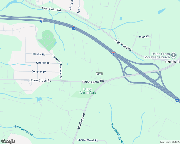 map of restaurants, bars, coffee shops, grocery stores, and more near 107 Woodgate Circle in Winston-Salem