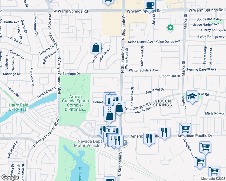 map of restaurants, bars, coffee shops, grocery stores, and more near 1410 Red Sunset Avenue in Henderson