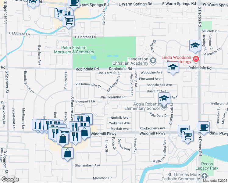 map of restaurants, bars, coffee shops, grocery stores, and more near 261 Plaza Marquessa Court in Henderson