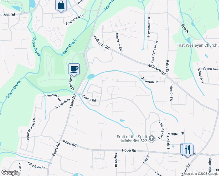 map of restaurants, bars, coffee shops, grocery stores, and more near 275 Cedar Ridge Circle in Winston-Salem