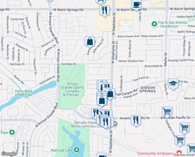 map of restaurants, bars, coffee shops, grocery stores, and more near 1424 Red Sunset Avenue in Henderson