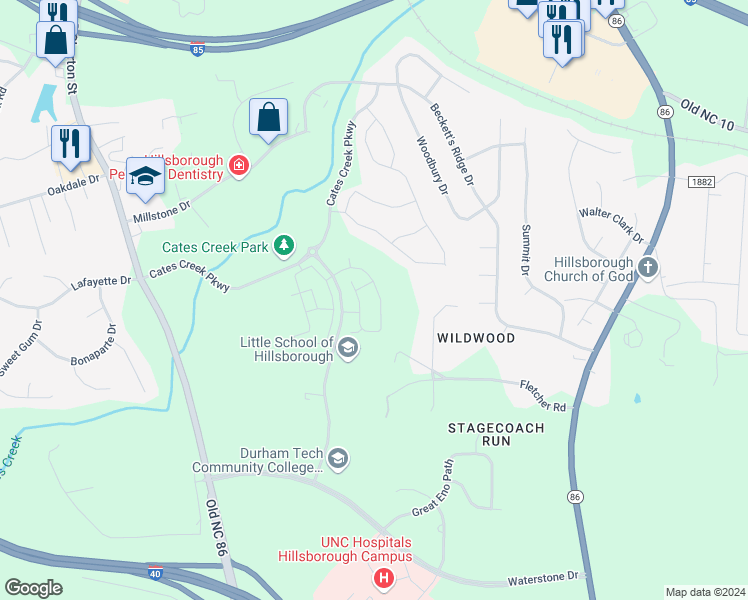 map of restaurants, bars, coffee shops, grocery stores, and more near in Hillsborough