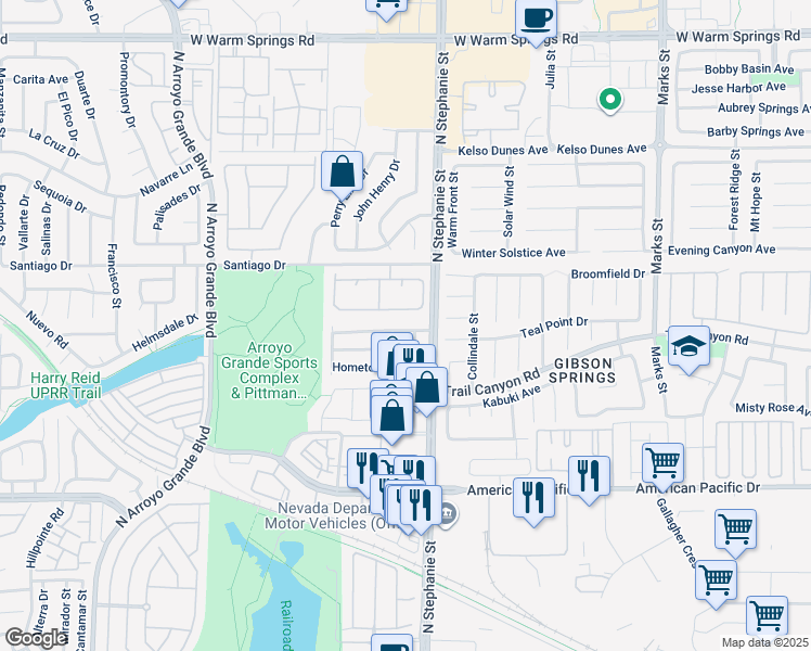 map of restaurants, bars, coffee shops, grocery stores, and more near 1410 Red Sunset Avenue in Henderson
