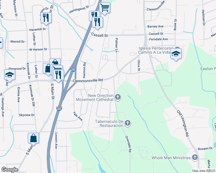 map of restaurants, bars, coffee shops, grocery stores, and more near 633 Clemson Circle in Winston-Salem
