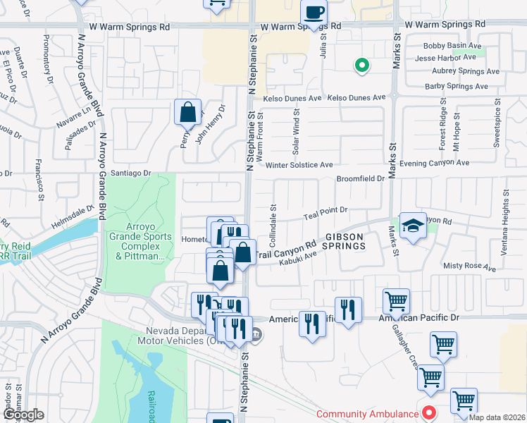 map of restaurants, bars, coffee shops, grocery stores, and more near 1157 Toro Hills Court in Henderson