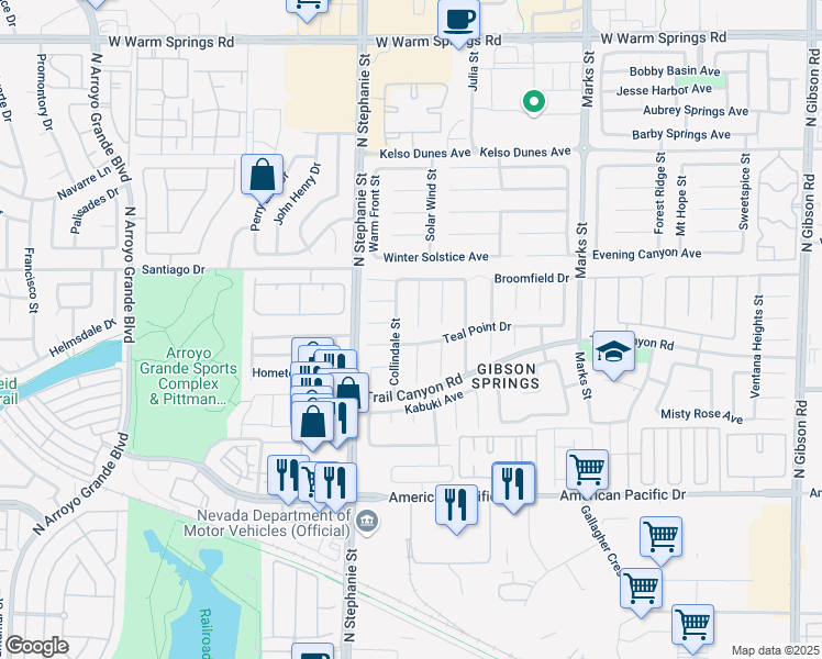 map of restaurants, bars, coffee shops, grocery stores, and more near 248 Leaf Bud Court in Henderson