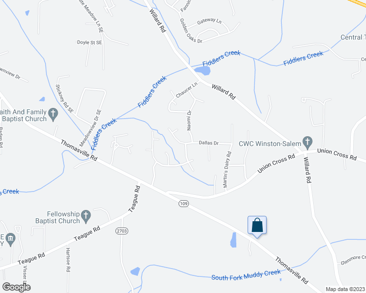 map of restaurants, bars, coffee shops, grocery stores, and more near 2637 Dallas Drive in Winston-Salem