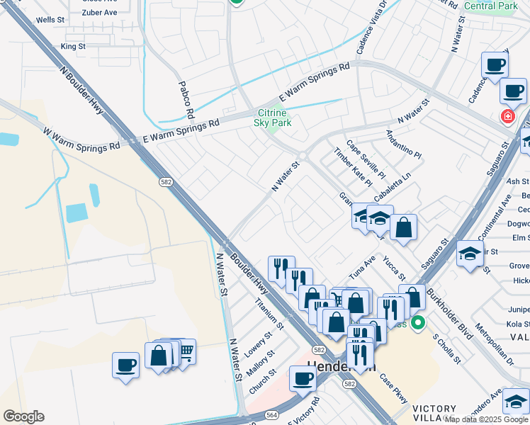 map of restaurants, bars, coffee shops, grocery stores, and more near 276 Sunlit Meadow Lane in Henderson